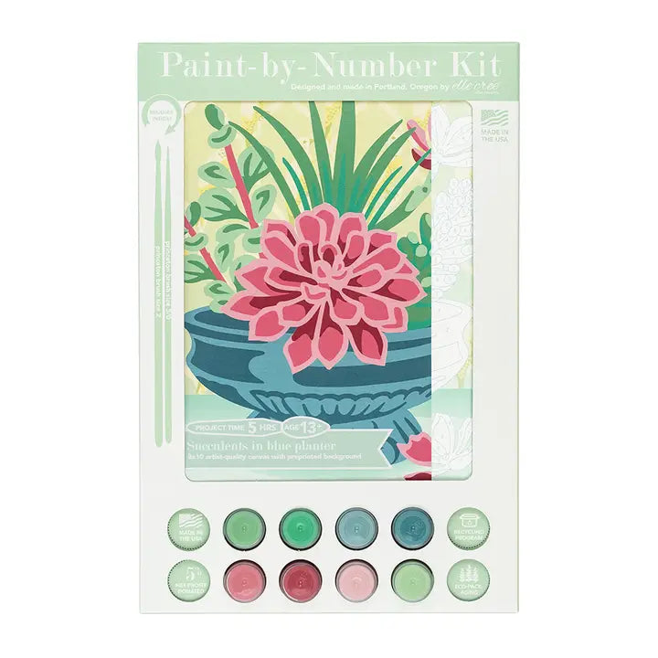 Succulents in Blue Planter Paint by Number Kit