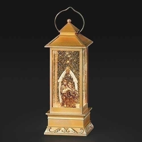 11"H LIGHTED SWIRL LANTERN HOLY FAMILY WITH ARCH; GOLD