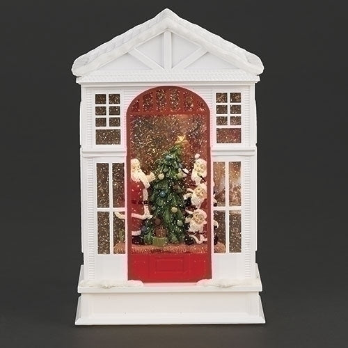 10"H LIGHTED SWIRL 2 STORY HOUSE WITH SANTA SCENE