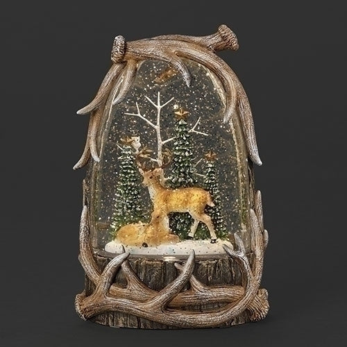 LIGHTED SWIRL ANTLER CASING; DEER FAMILY IN FOREST