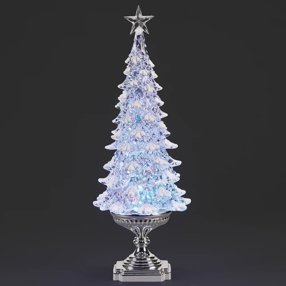 Lighted White Tree Rotating Lights