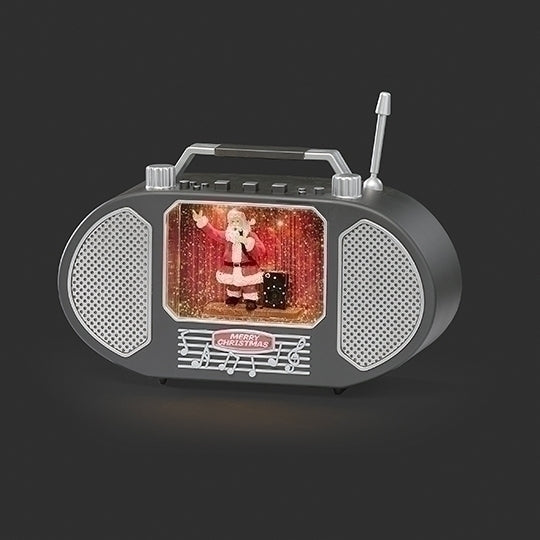 LIGHTED MUSICAL SWIRL SINGING SANTA BLACK RADIO