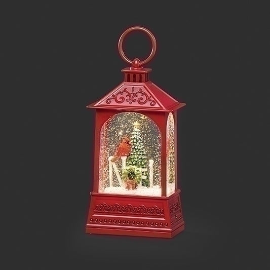 LIGHTED SWIRL CARDINAL NOEL SCENE; RED LANTERN