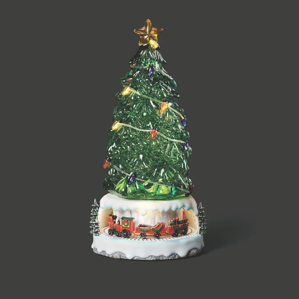 Confetti Lites Lighted Swirl Green Tree with Rotating Train Base