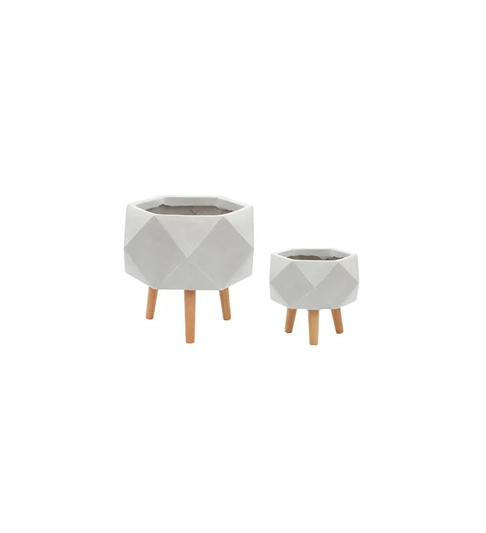 Geometric Cream Planter Stand, Set