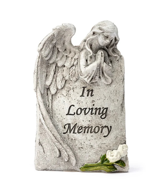 "In Loving Memory" Praying Angel Stone
