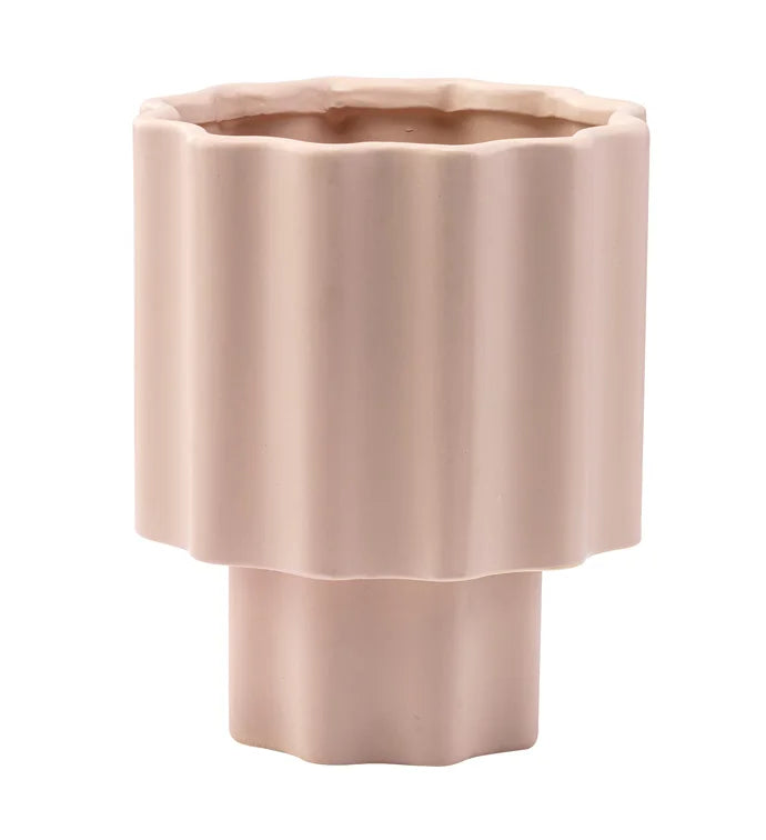 Pink Wavy Planter on Tall Saucer