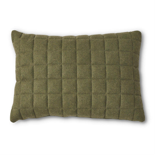 23" Quilted Rectangular Olive Green Wool Pillow