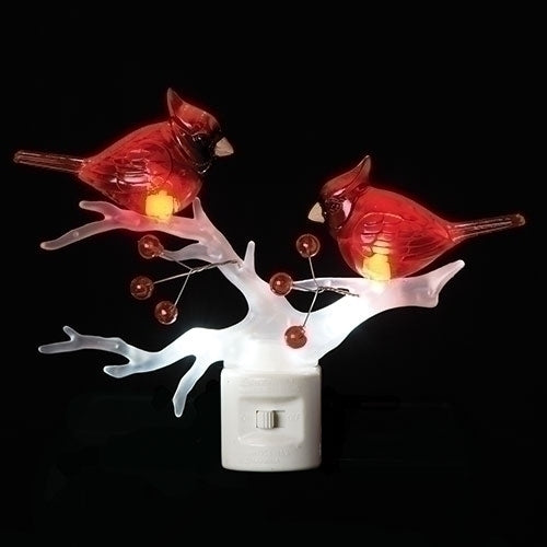 LIGHTED CARDINAL ON BRANCH NIGHT LIGHT