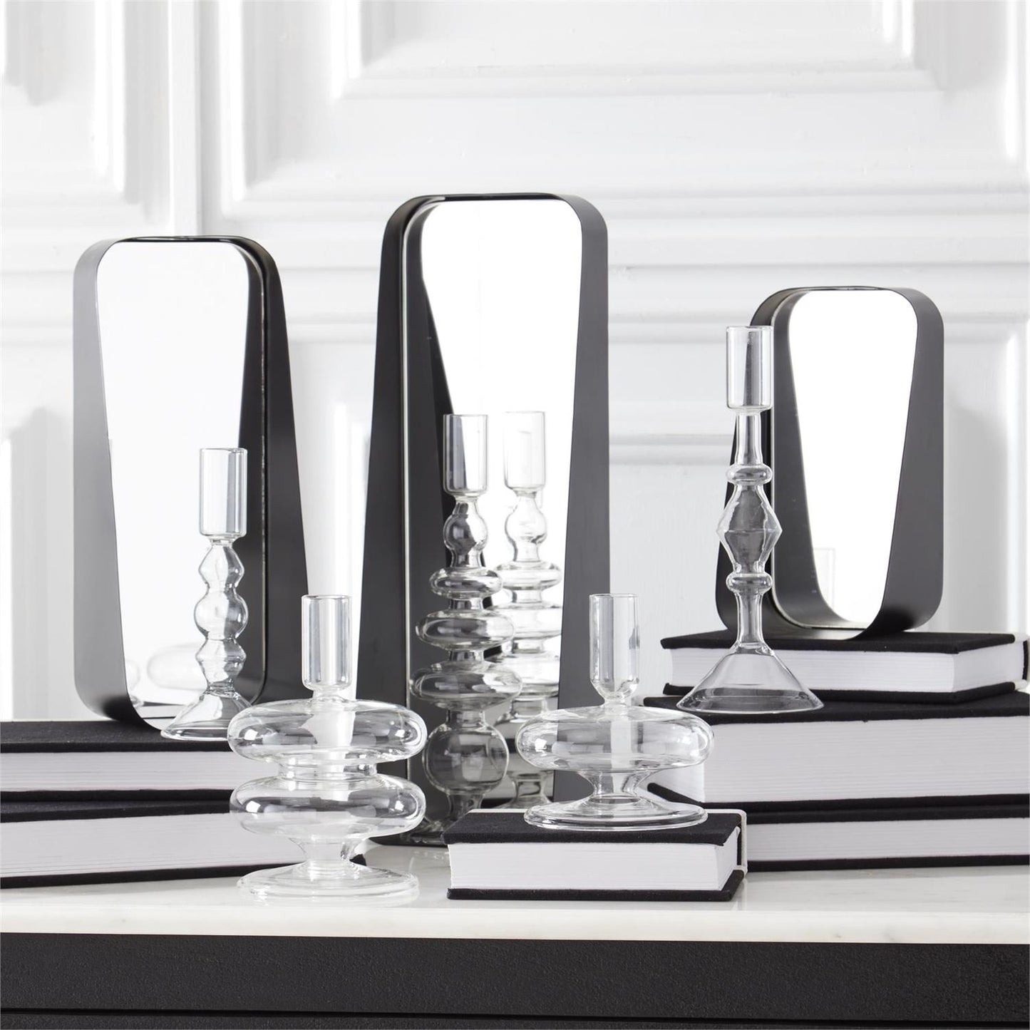 Black Rectangular Mirrored Wall Shelves