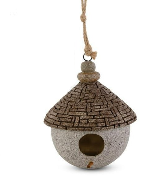 Stone Yurt Birdhouse w/ Rope Hangers
