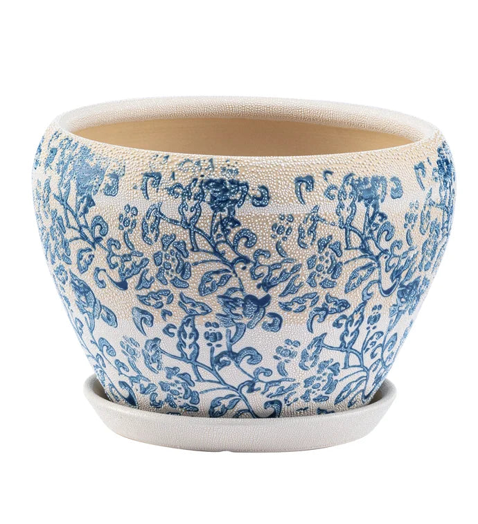 Blue/White Chintz Planter with Saucer