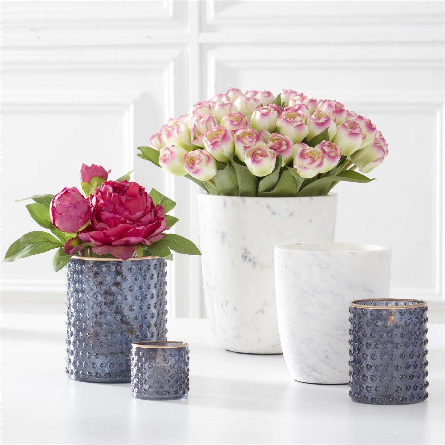 Blue Dot Embossed Container with Gold Painted Rim