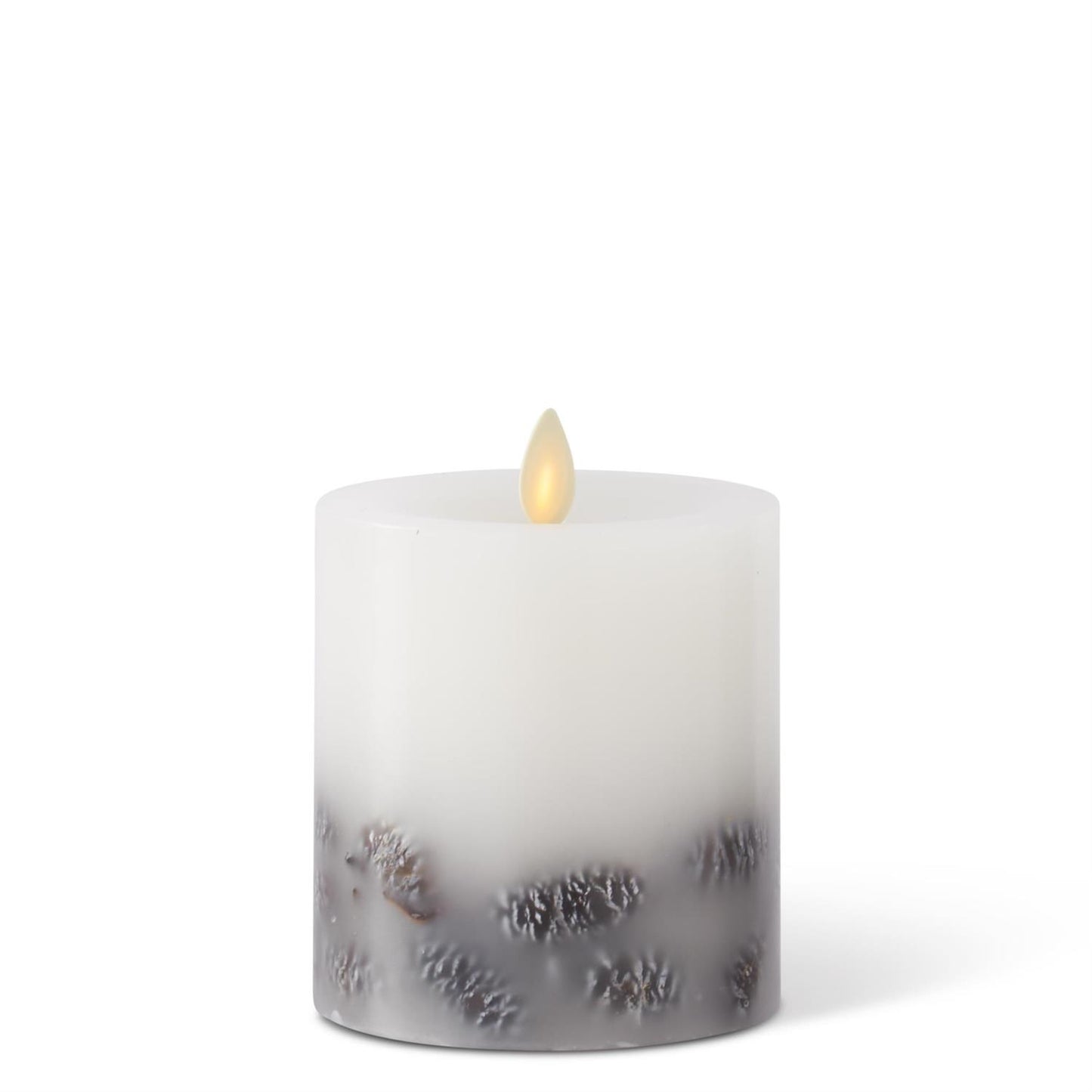 Set of 3 White Wax Pinecone Luminara Indoor Pillar Candles w/Remote