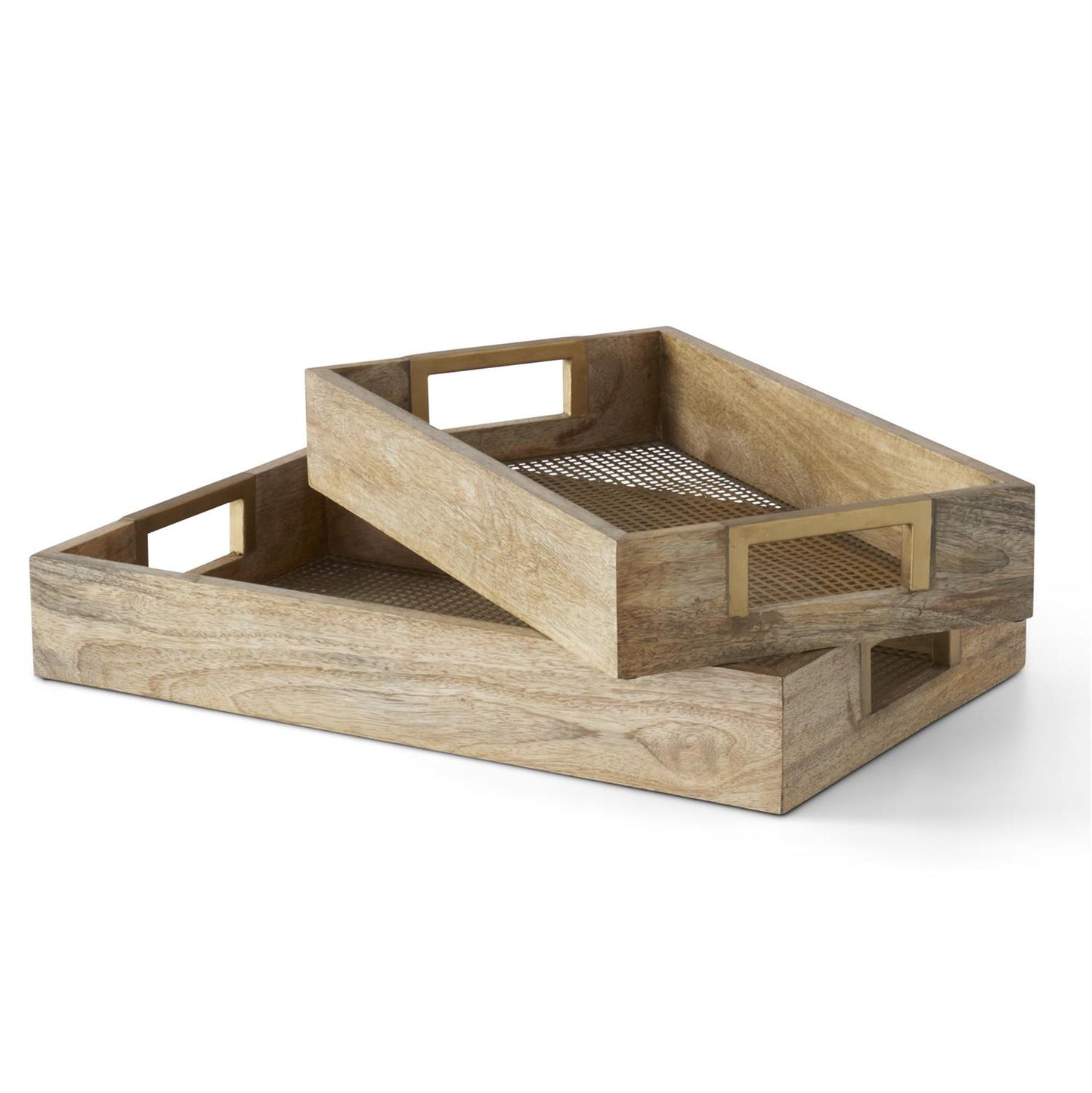 Natural Wood Tray with Gold Mesh