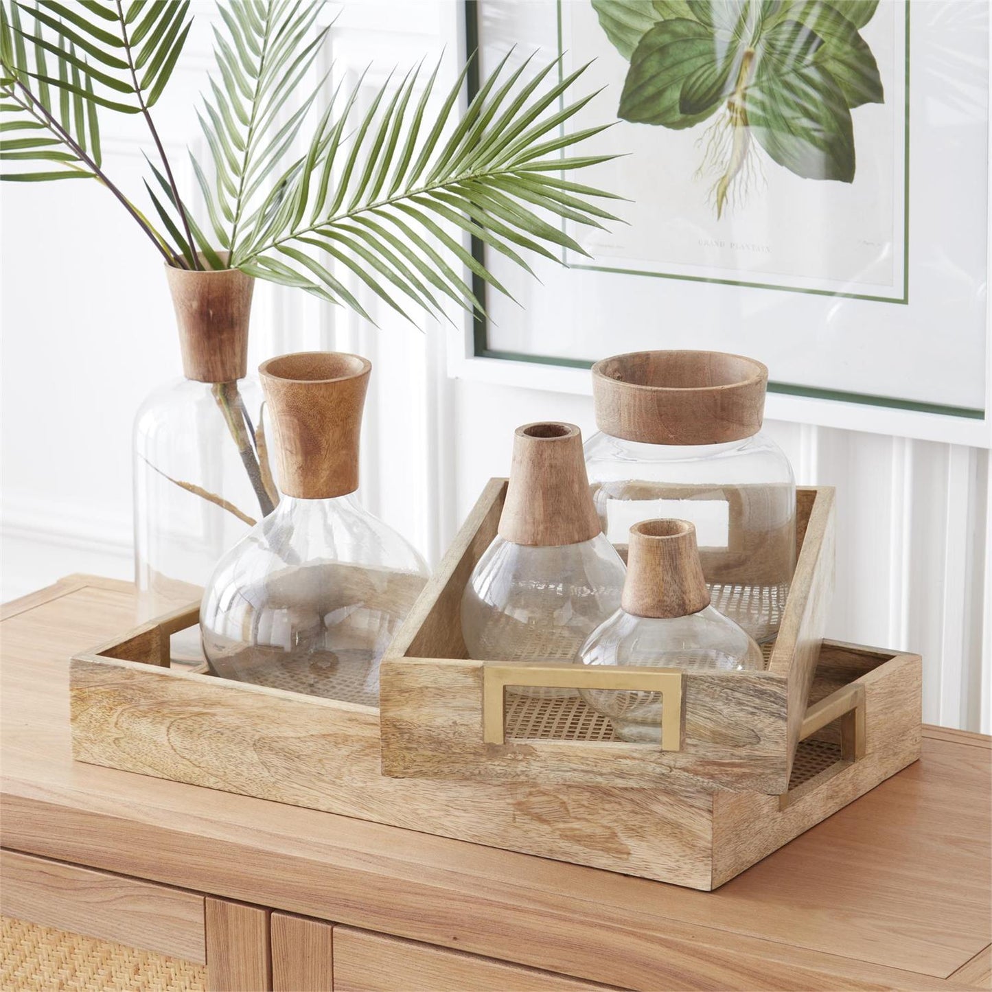 Natural Wood Tray with Gold Mesh