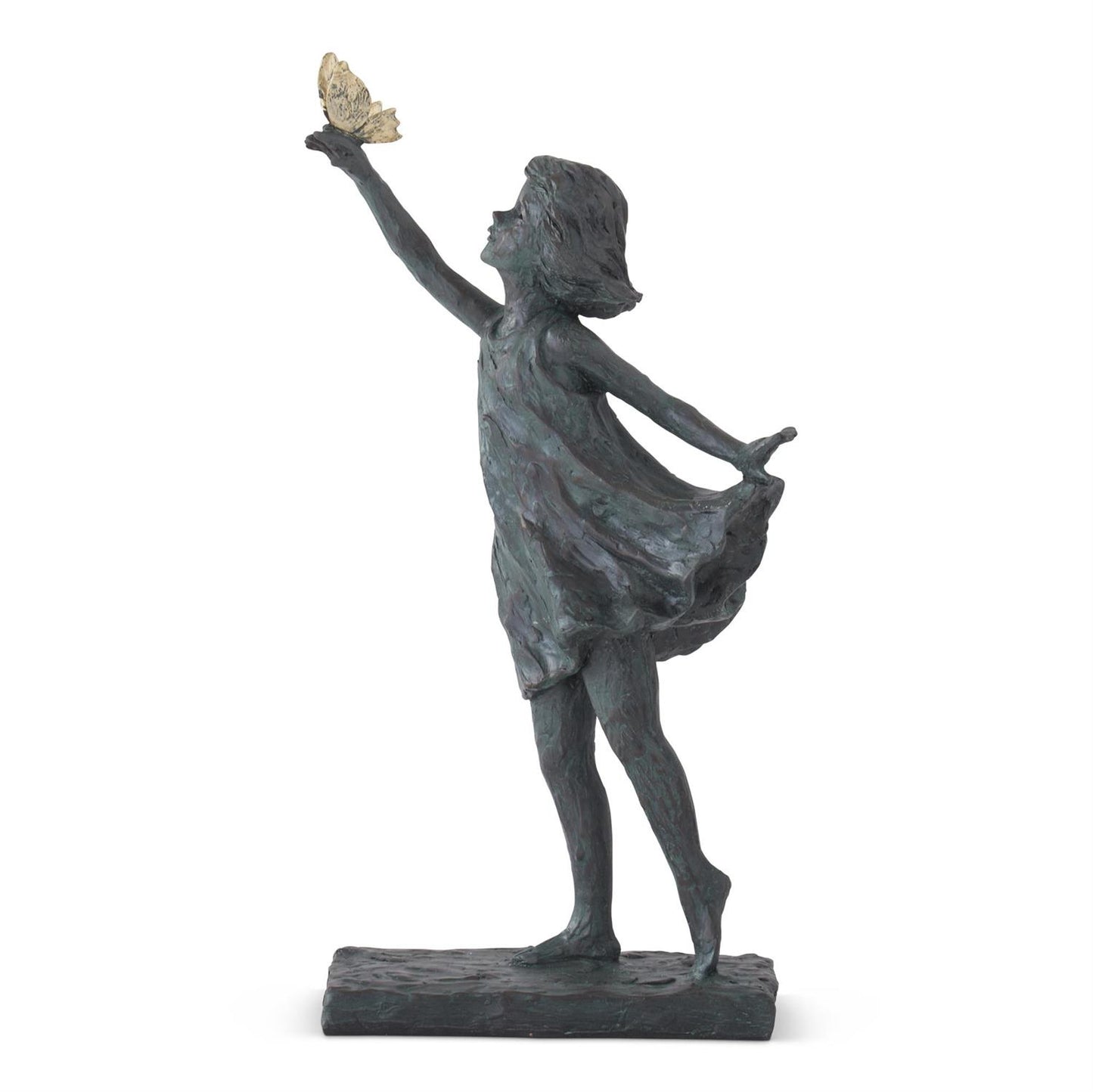 Faux Bronze Resin Girl with Gold Butterfly Statue