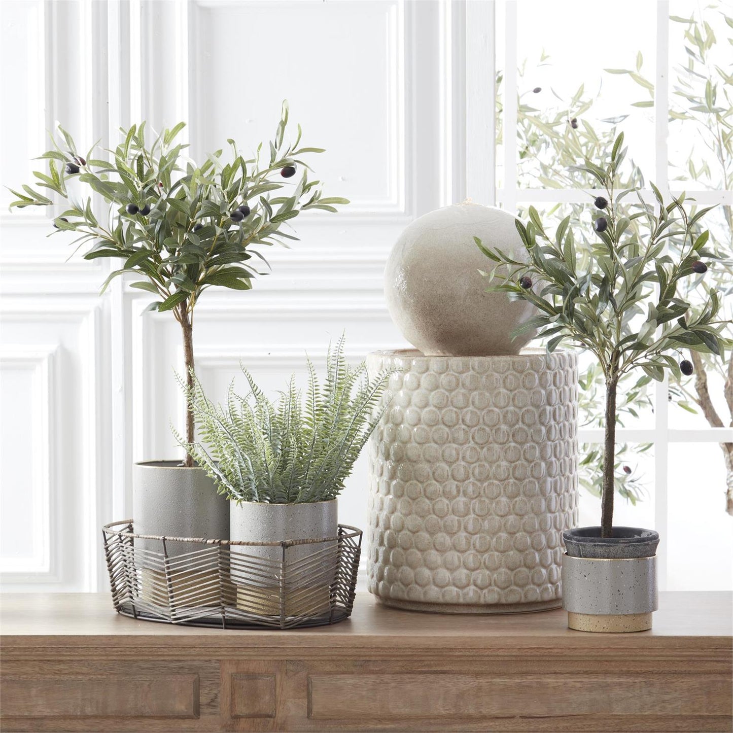 Cream Ceramic Globe Water Fountain