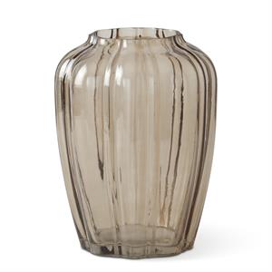 Scalloped Beige Line Pressed Glass Vase