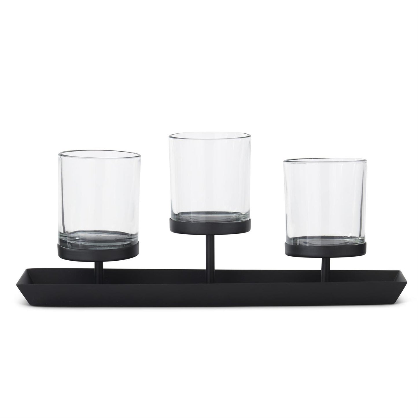 Black Metal Tray with 3 Pillar Candleholders