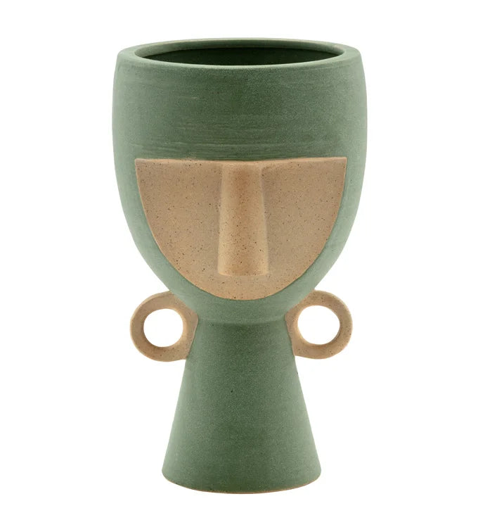 Green Abstract Face Vase