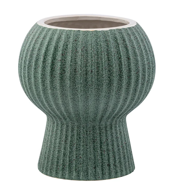 Green Round Ribbed Pedestal Planters