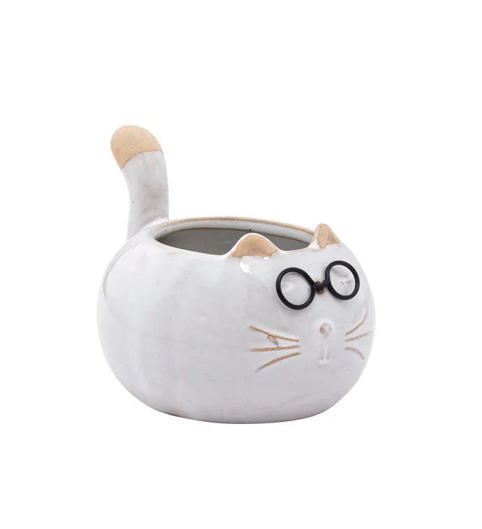 Fat Cat with Glasses Planter