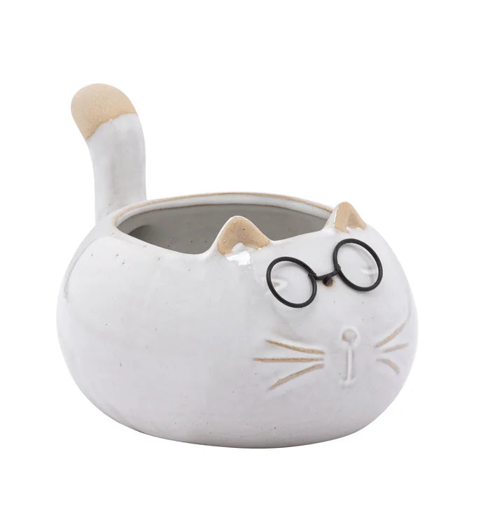 Fat Cat with Glasses Planter