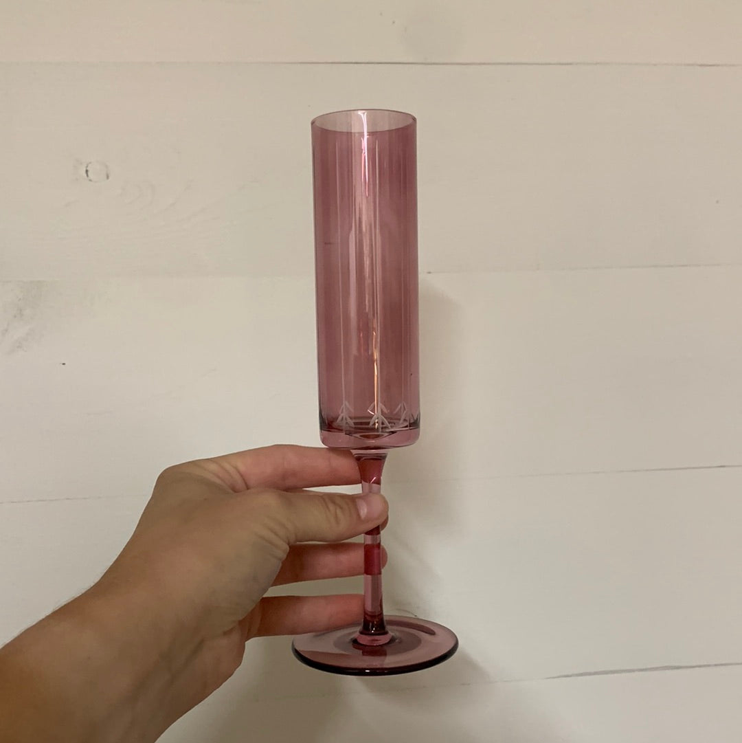 Flute Glass Etched Cranberry
