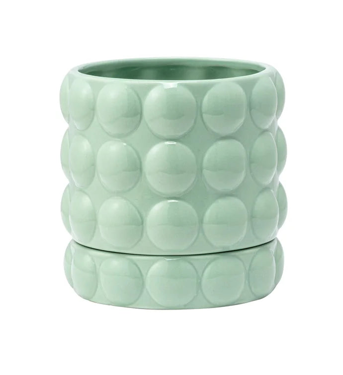 Mint Hobnail Planter with Saucer