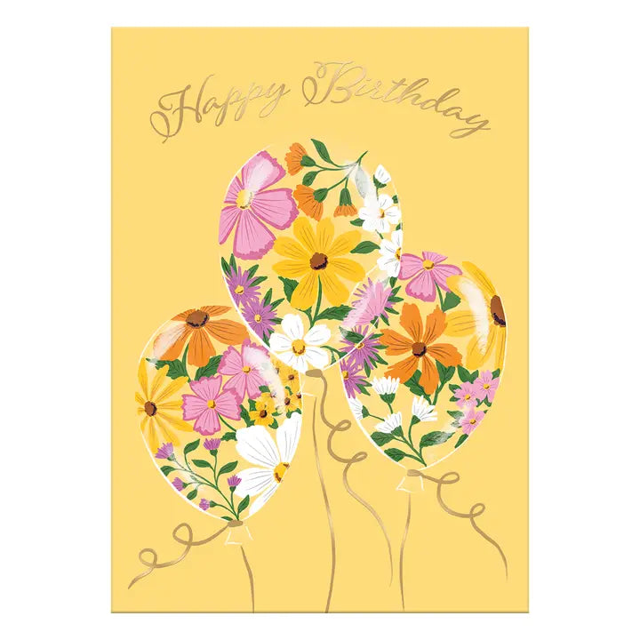 Greeting Card Happy Birthday Floral Balloons