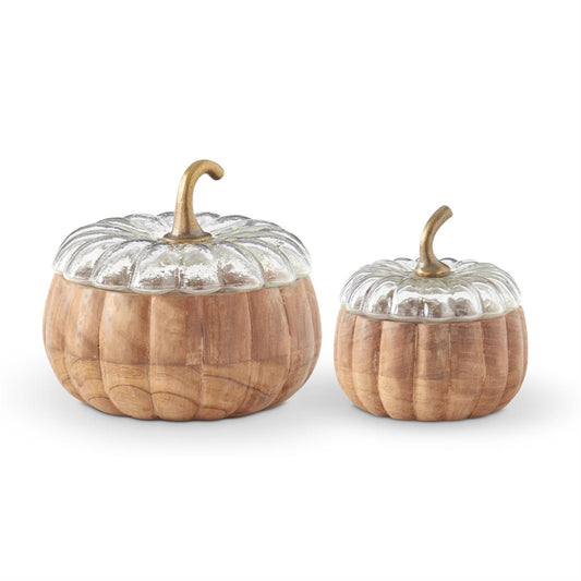 Wood Pumpkin Container with Glass Lid