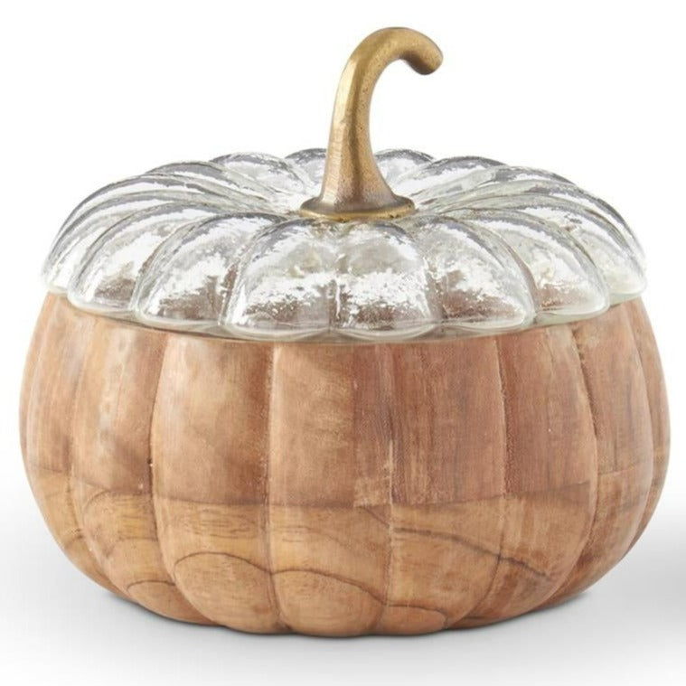 Wood Pumpkin Container with Glass Lid