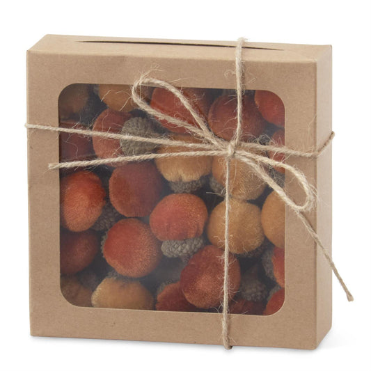 5.5 Inch Box of Mini Rust Tan & Orange Plush Acorns (24pc)