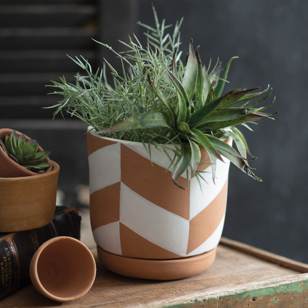 pot plant plates Chevron Terra Cotta Pot and Plate