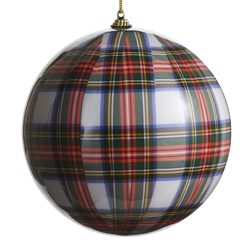 White Plaid Ball Ornament