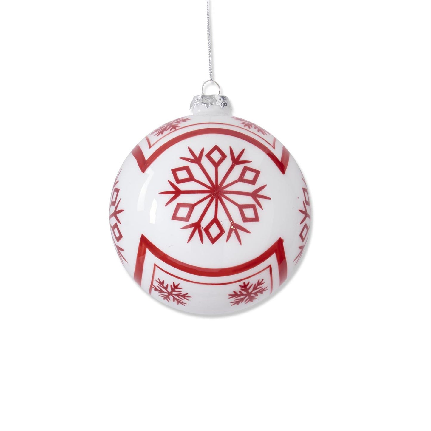 White w/Red Snowflake Glass Ornament