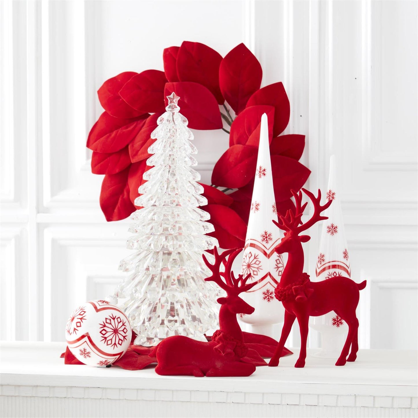 White w/Red Snowflake Glass Ornament