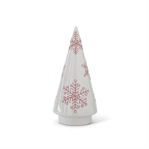 White Ceramic Cone Trees w/Red Snowflakes