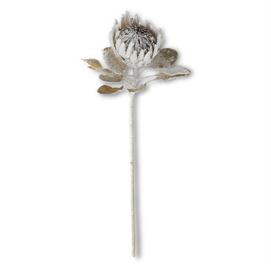 Flocked Glitter Open Protea Stem