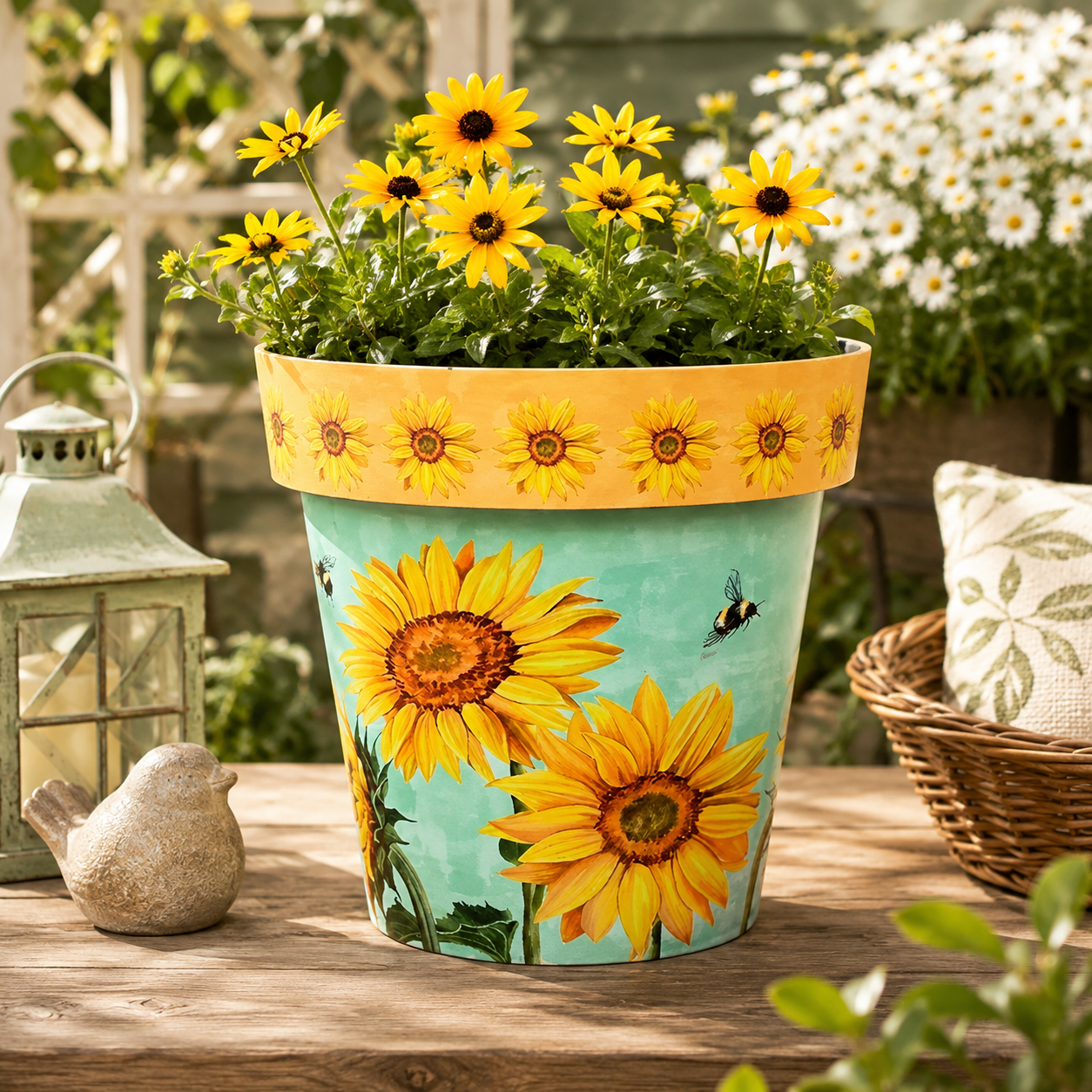 Watercolor Sunflower Zest Pot - Handcrafted Decorative Pot