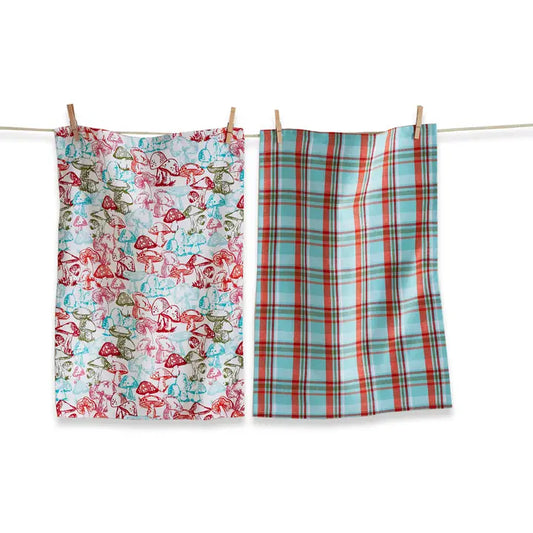 Woodcut Mushroom Dishtowel Set of 2