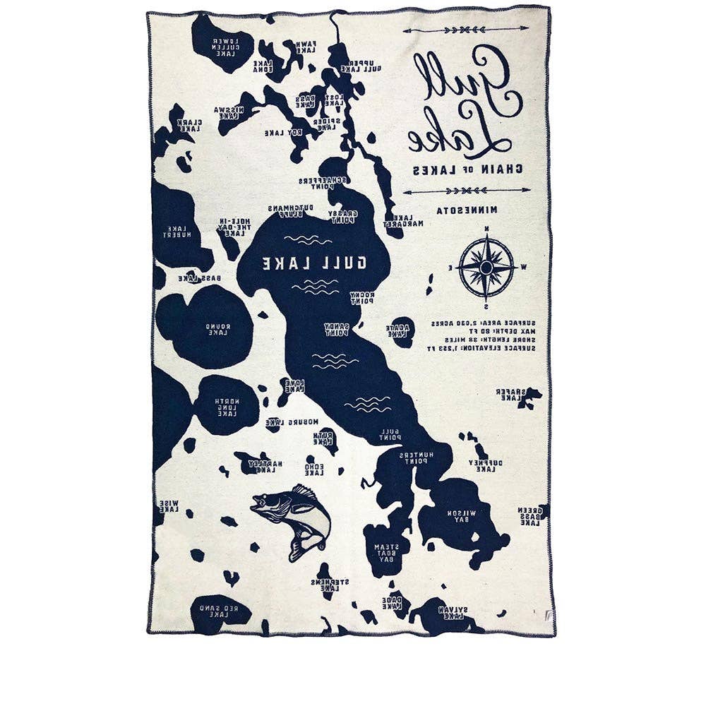Gull Lake Map Wool Throw Blanket