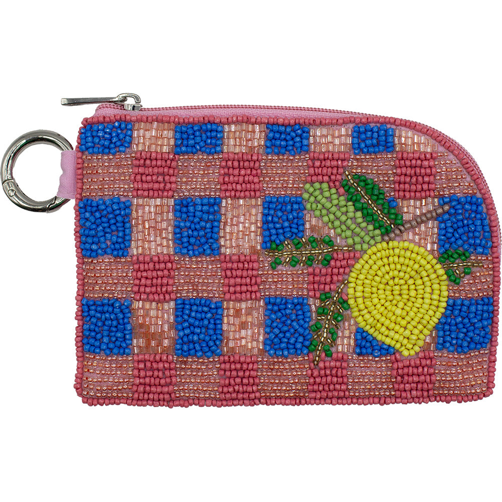 Lemon Beaded Keyring Pouch