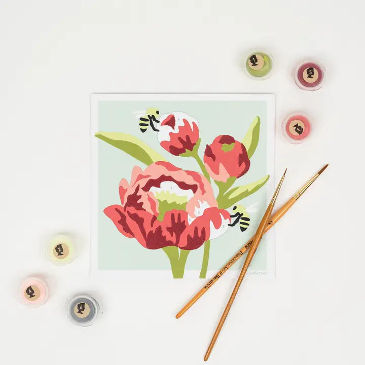 Peonies Mini Paint by Number Kit