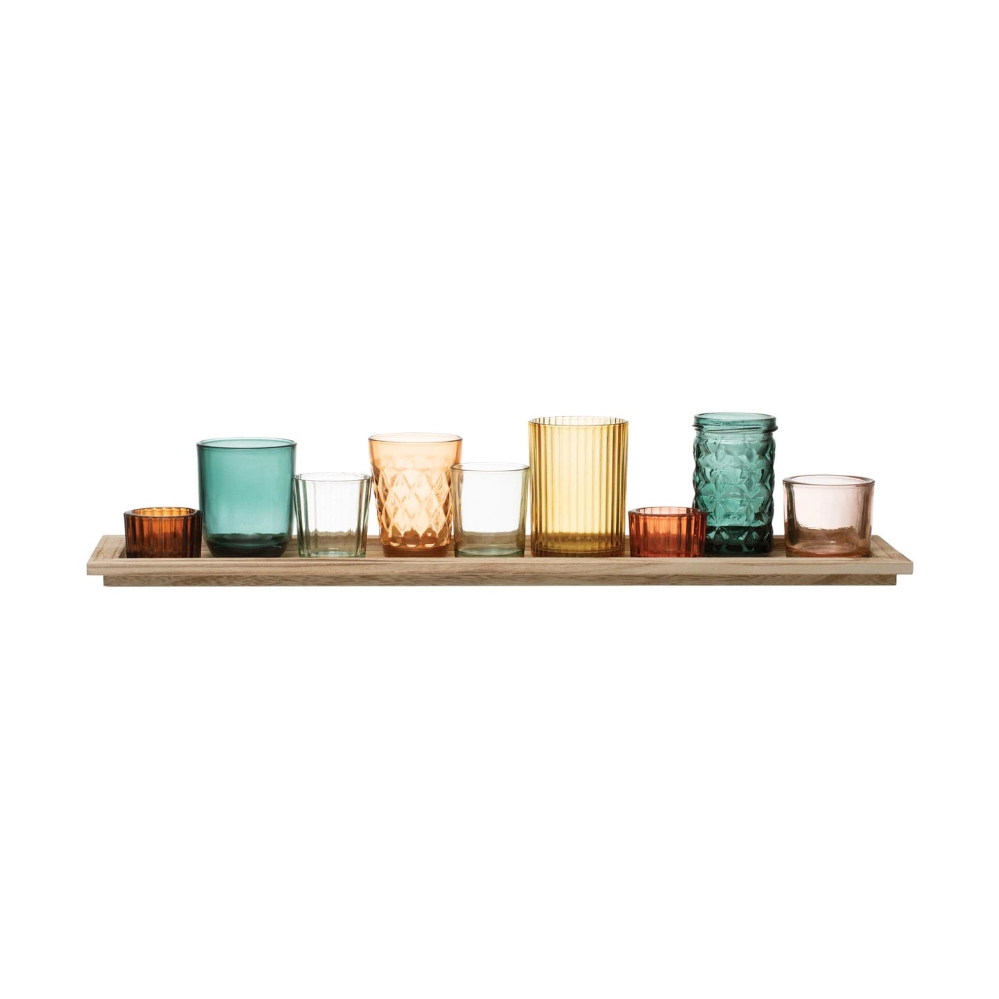 Embossed Glass Votive Holders with Tray/ 10 Pc Set