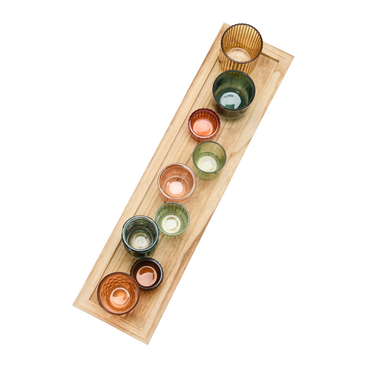 Embossed Glass Votive Holders with Tray/ 10 Pc Set