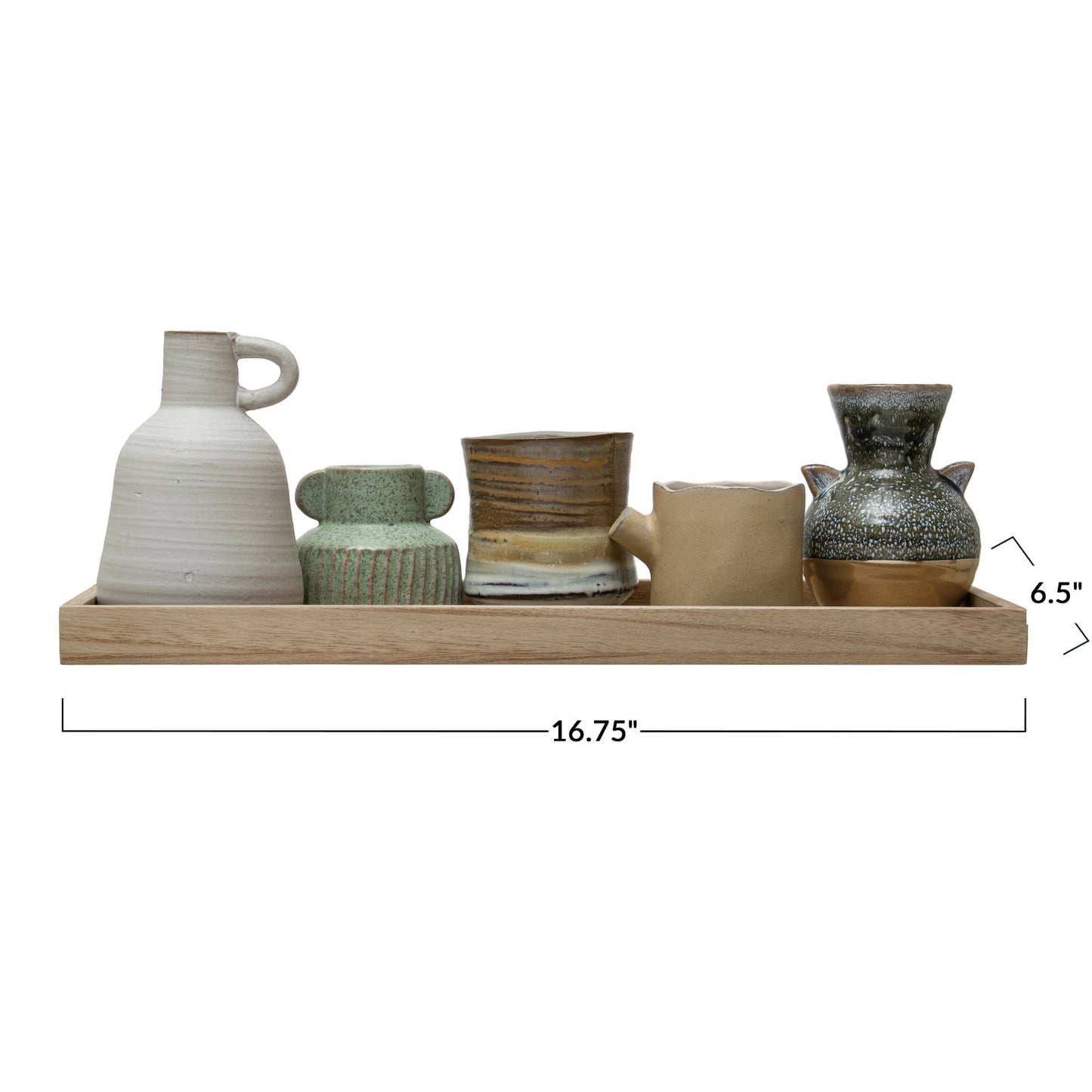 Mango Wood Tray with 3 Vases and 2 Planters/ Set of 6