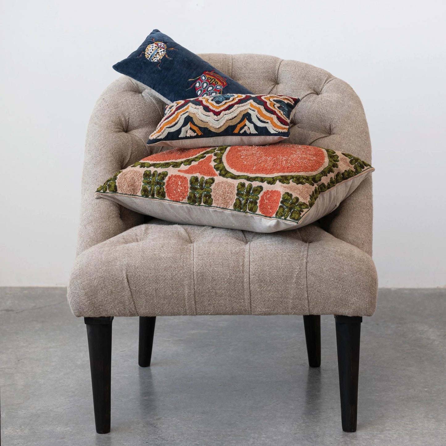 Velvet Embroidered Lumbar Pillow W/ Beetles