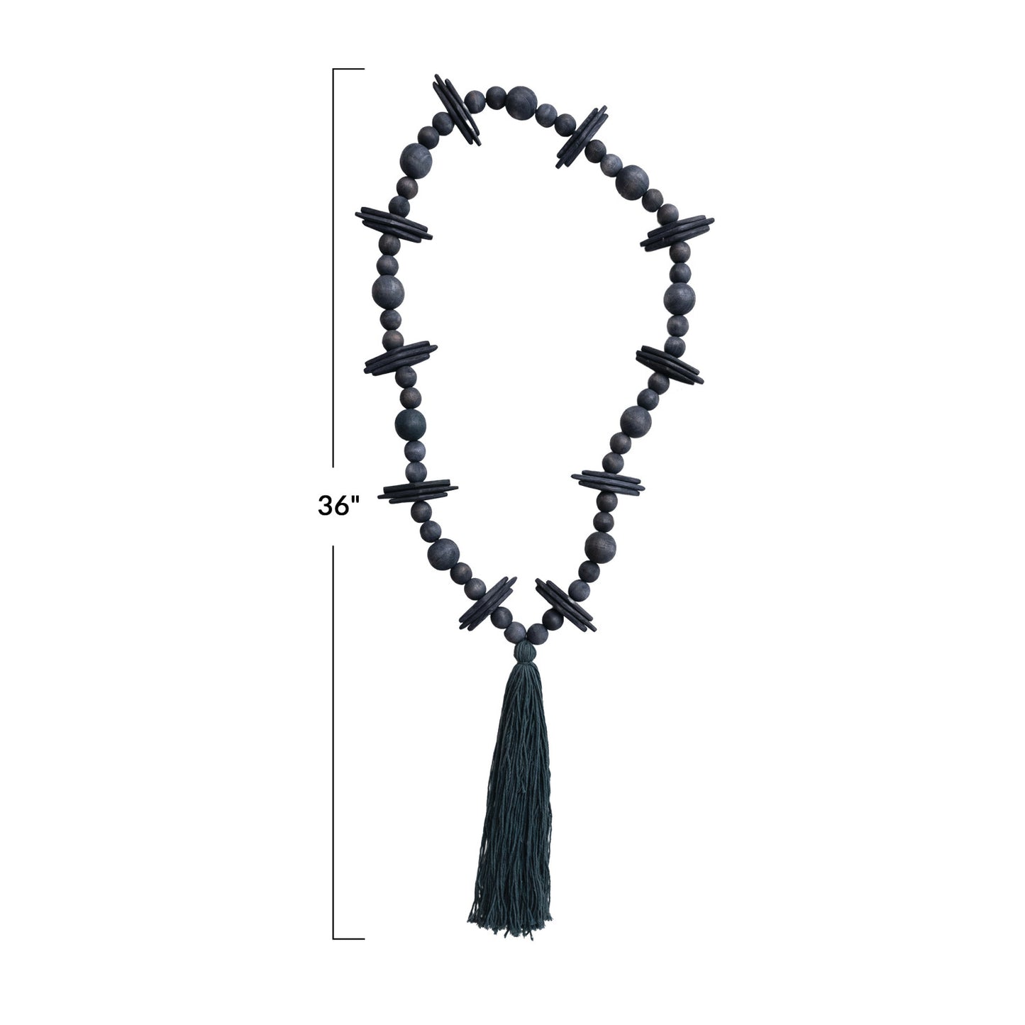 Oak Wood Beads w/ Cotton Tassel, Black